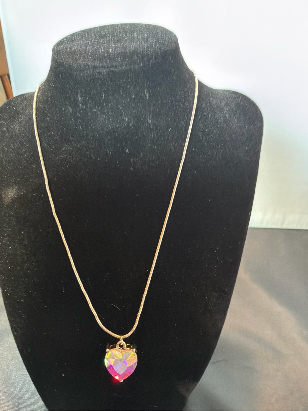 Necklace with Iridescent Heart Pendant - Women Jewelry